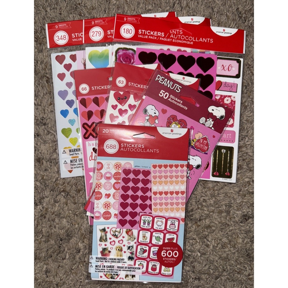 American Greeting‎ Valentine Heart Stickers 7 Packs,44 Sheets Total